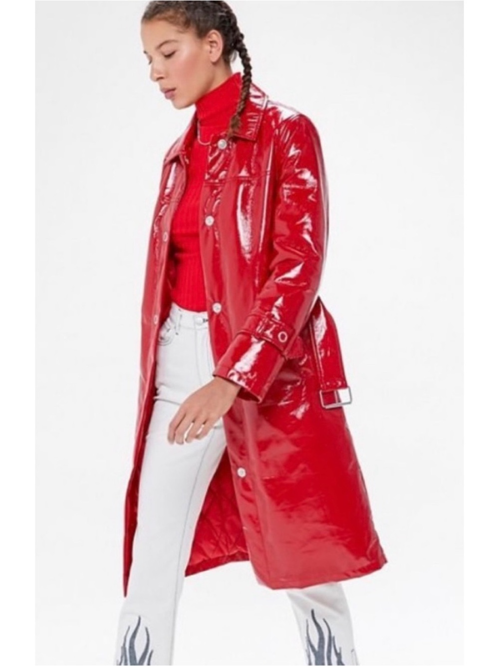 Avec Les Filles Cherry Red Patent Faux Leather Trench Coat Size S
